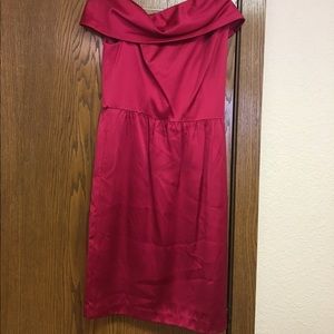 ReD taffeta dress off one shoulder